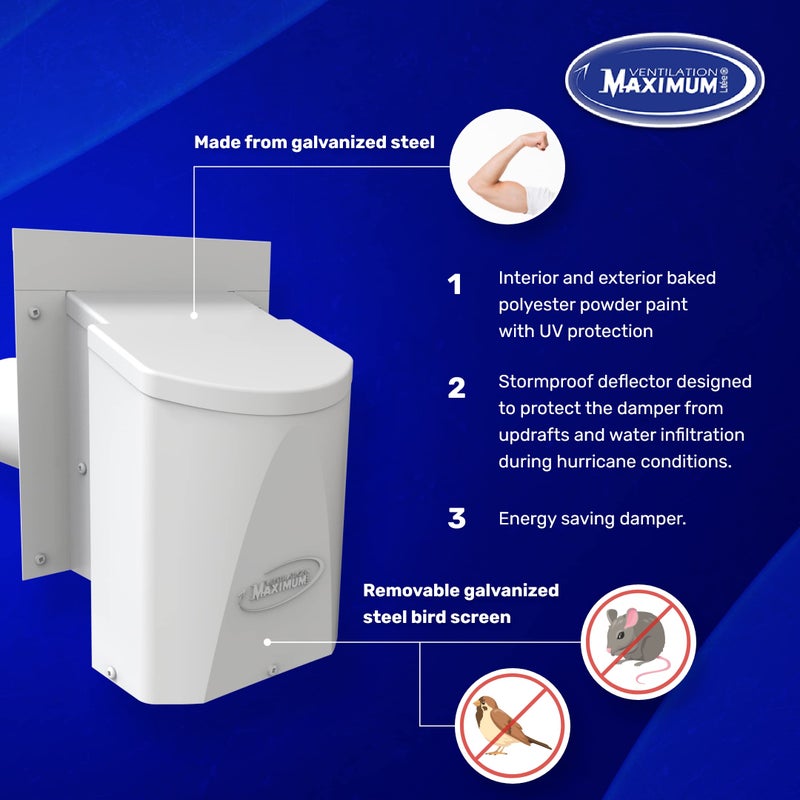 MAXIMUM Ventilation 4 inch Outdoor Wall Dryer Vent Cover, Bathroom Vent Cover, HVAC Exhaust/Intake Wall Vent Cover, Energy Saving Dryer Vent Cover, Steel and Weatherproof Construction (AF4C)â€“ White - Image 3